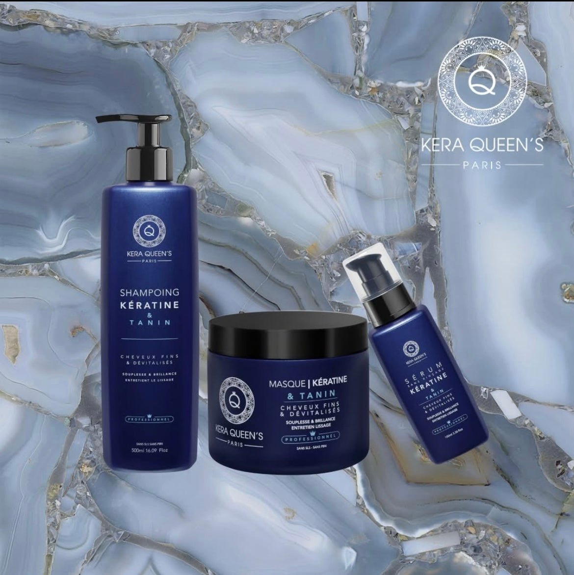 Trio Kératine & Tanin Shampoing + Masque + Sérum ( 500ml ) - MEILLEUR LISSAGE