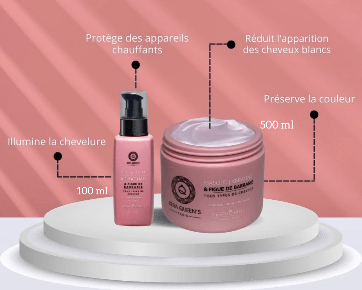 Trio Kératine & Figue de Barbarie Shampoing + Masque + Sérum ( 500 ml ) - MEILLEUR LISSAGE