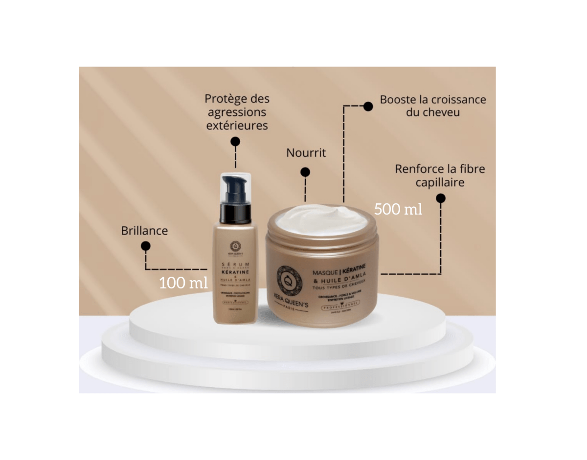 Trio Kératine & Huile d’Amla Shampoing + Masque + Sérum ( 500 ml ) - MEILLEUR LISSAGE