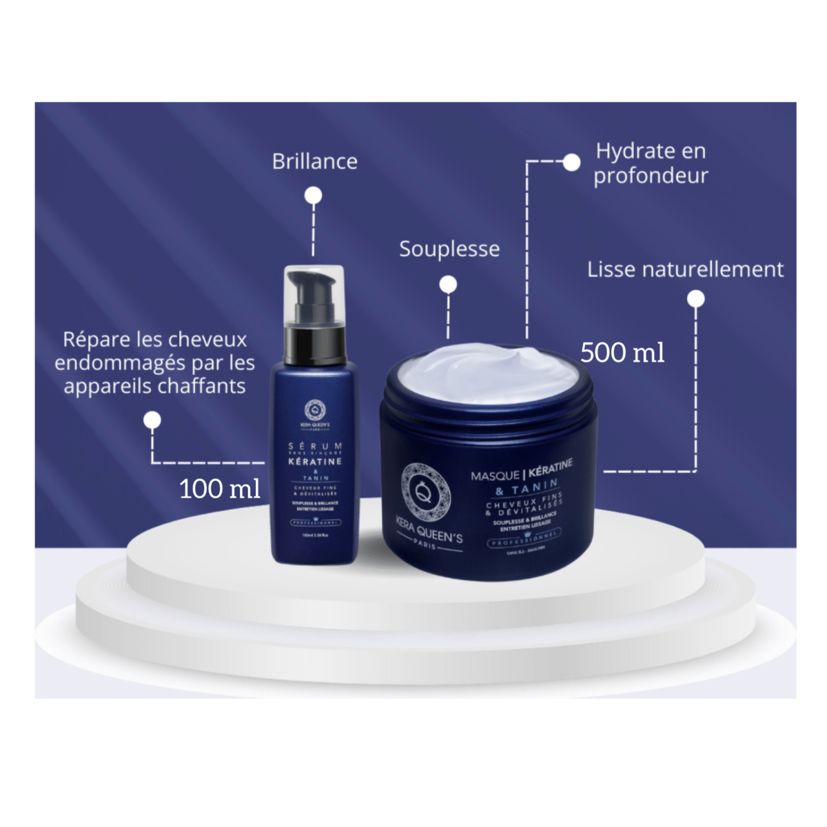 Trio Kératine & Tanin Shampoing + Masque + Sérum ( 500ml ) - MEILLEUR LISSAGE