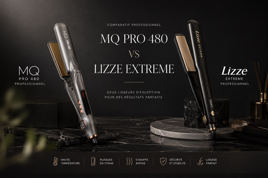 Comparatif entre le lisseur MQ Pro 480 et le lisseur professionnel Lizze Extreme pour lissage brésilien, tanin, indien et botox capillaire.