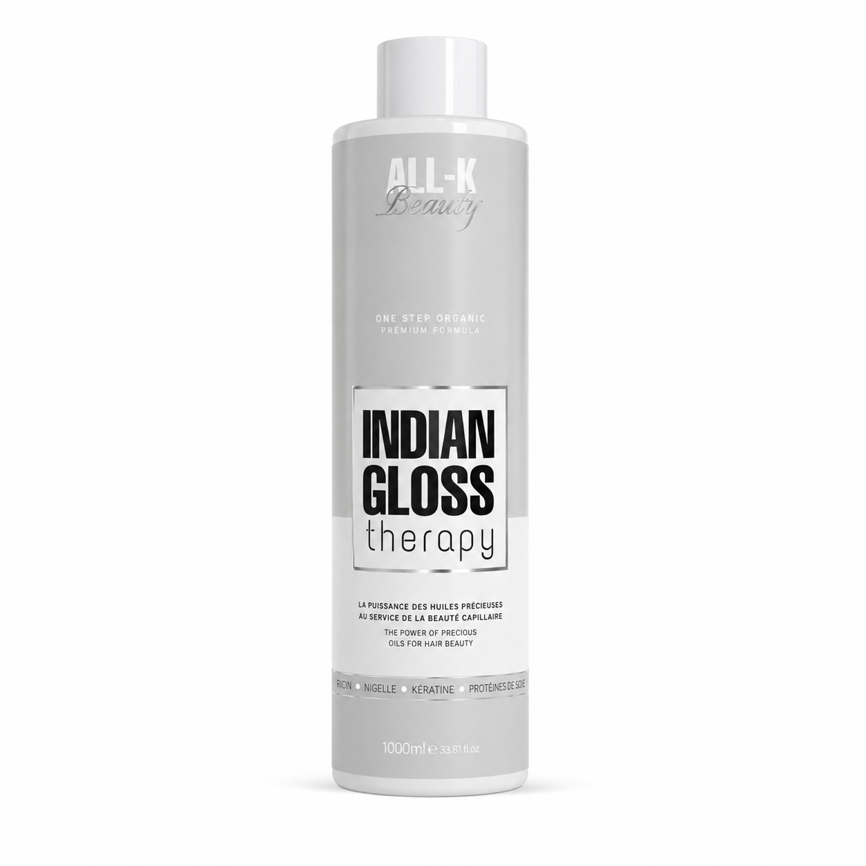 Indian Gloss Therapy Pearl Edition ALL-K Beauty 1 litre – lissage indien professionnel enrichi en huiles précieuses pour une brillance miroir et une réparation profonde