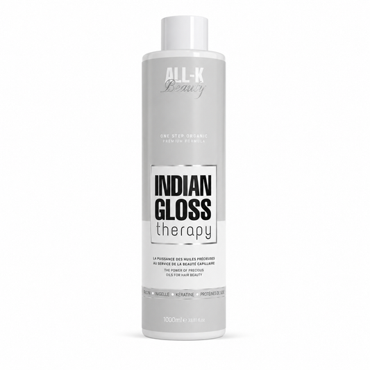 Indian Gloss Therapy Pearl Edition ALL-K Beauty 1 litre – lissage indien professionnel enrichi en huiles précieuses pour une brillance miroir et une réparation profonde
