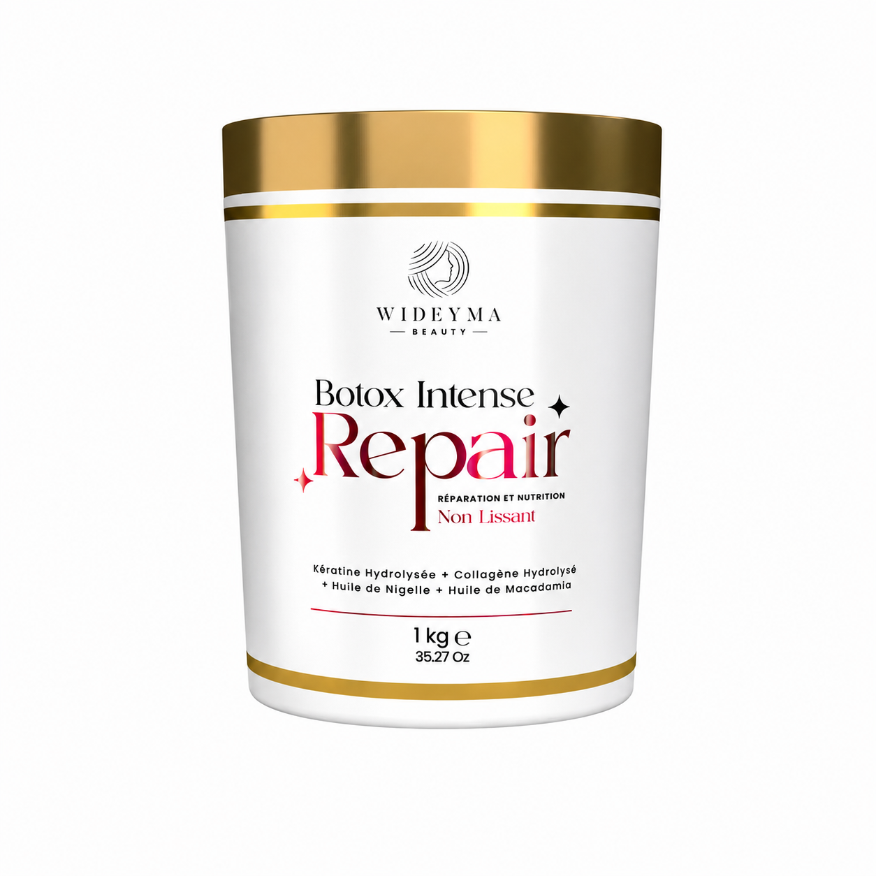 Botox capillaire professionnel Intense Repair Wideyma – soin réparateur non lissant pour cheveux secs, poreux, abîmés, sensibilisés, anti-frisottis, nutrition intense et brillance