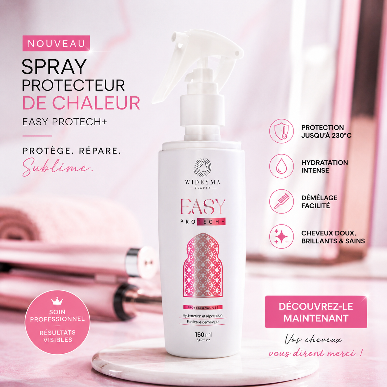 Soin sans rinçage protecteur de chaleur Easy Protech+ Wideyma Beauty 