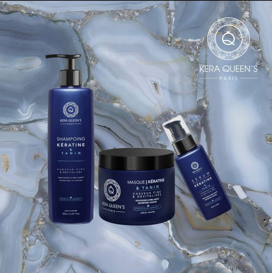Trio Kératine & Tanin Shampoing + Masque + Sérum ( 500ml ) - MEILLEUR LISSAGE