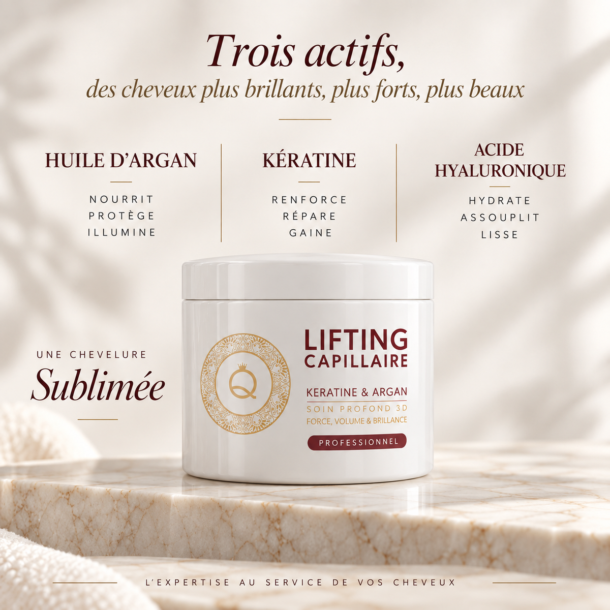 Botox capillaire professionnel à l’huile d’argan, kératine et acide hyaluronique – soin nourrissant et hydratant