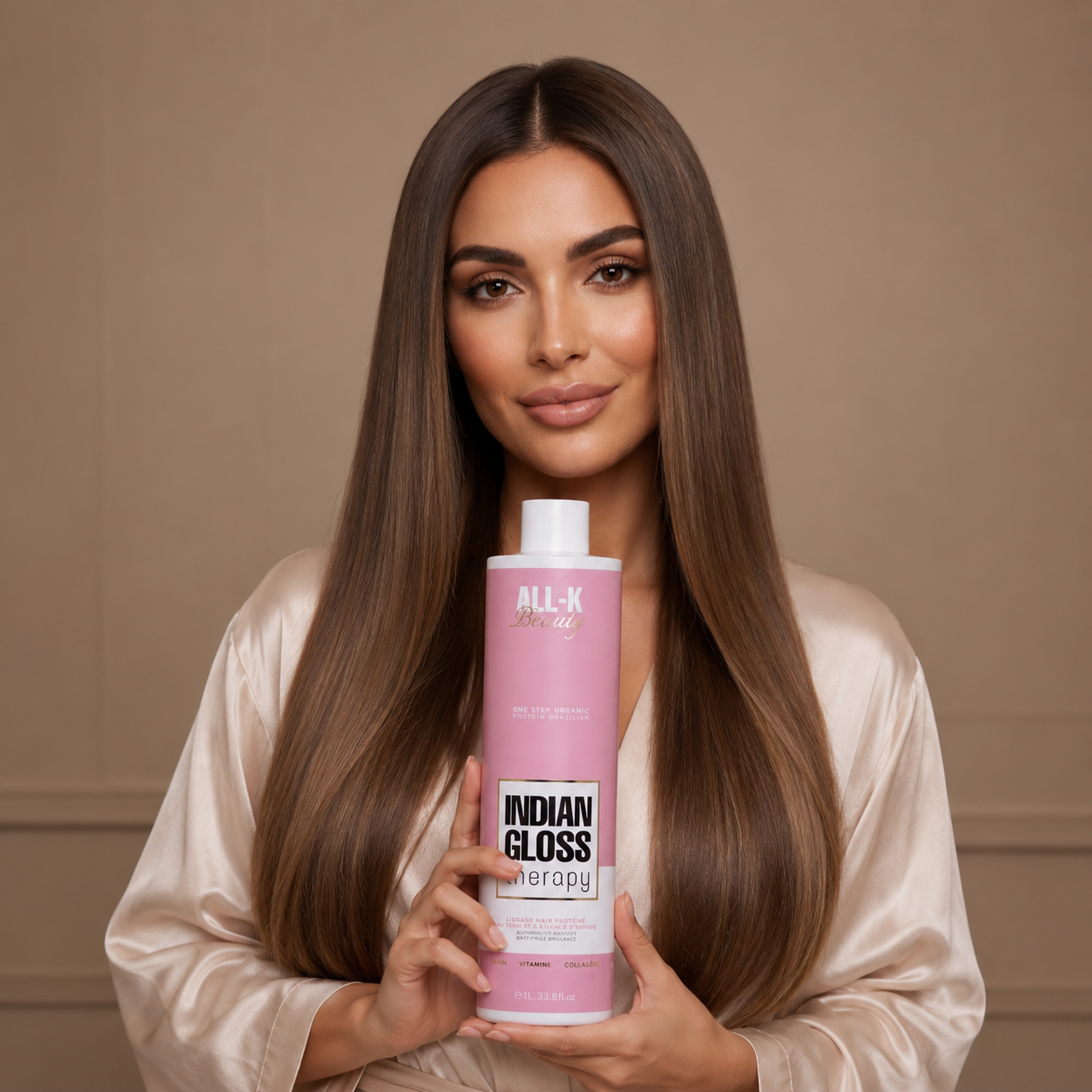 Résultat lissage Indian Gloss All-K Beauty – cheveux disciplinés, doux et effet miroir