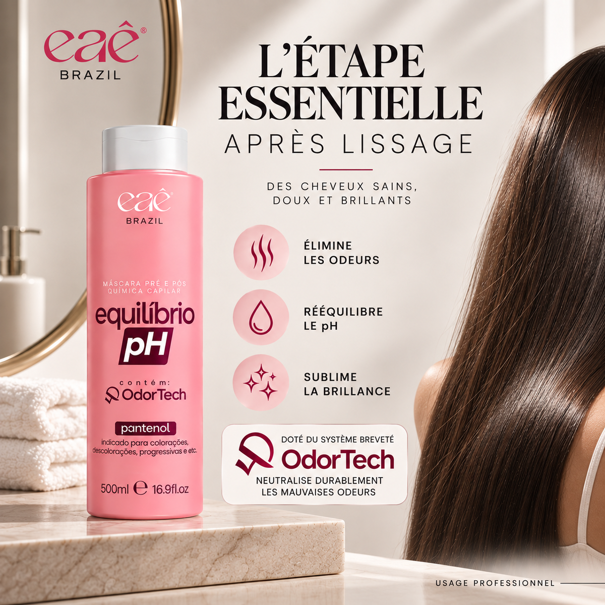 Régulateur de pH après lissage EAÊ – neutralise les mauvaises odeurs et rééquilibre les cheveux