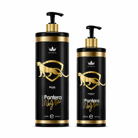 Lissage brésilien Pantera Negra Ana Paula Carvalho 1L et shampoing préparateur 500ml, soin professionnel pour lisser les cheveux frisés, épais, secs et difficiles