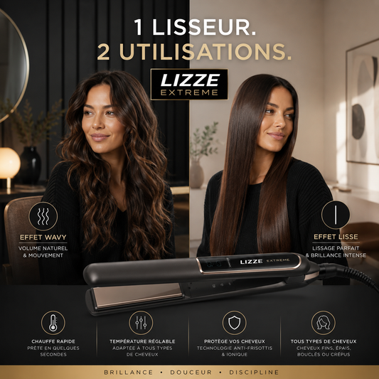 Lisseur professionnel LIZZE pour cheveux lisses ou effet nature wavy. 