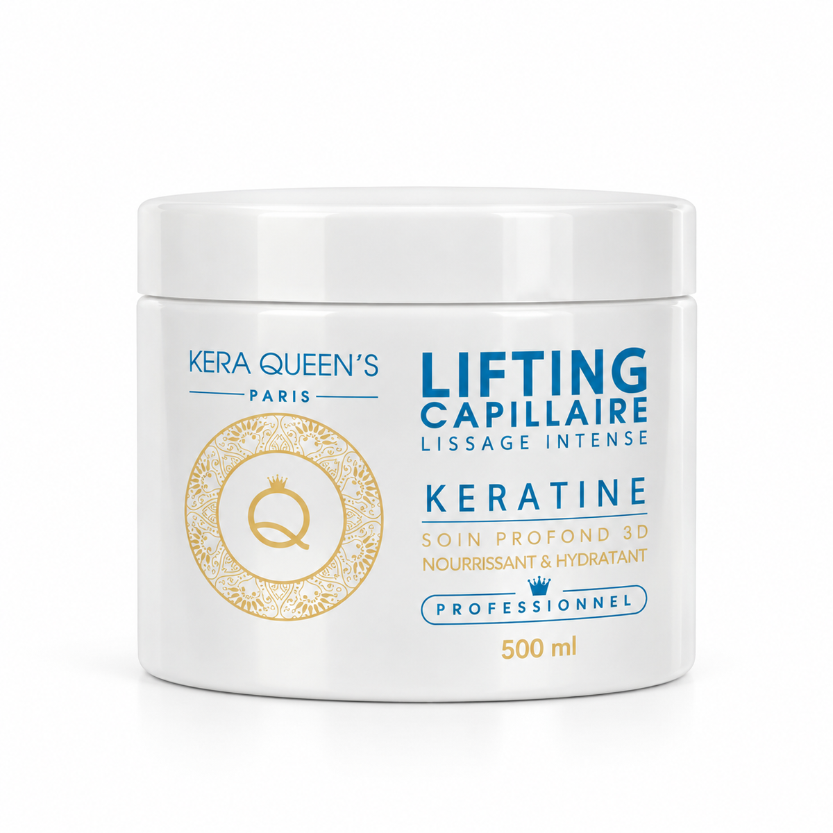 Botox capillaire Kératine Intense Kera Queen’s 500 ml – soin professionnel nourrissant et hydratant pour cheveux secs et abîmés