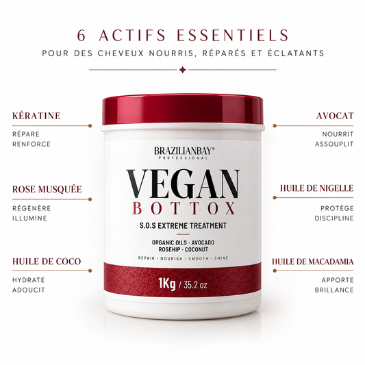 Botox capillaire reconstructeur Brazilian Bay pour cheveux secs et abîmés – kératine, rose musquée, avocat, coco et macadamia