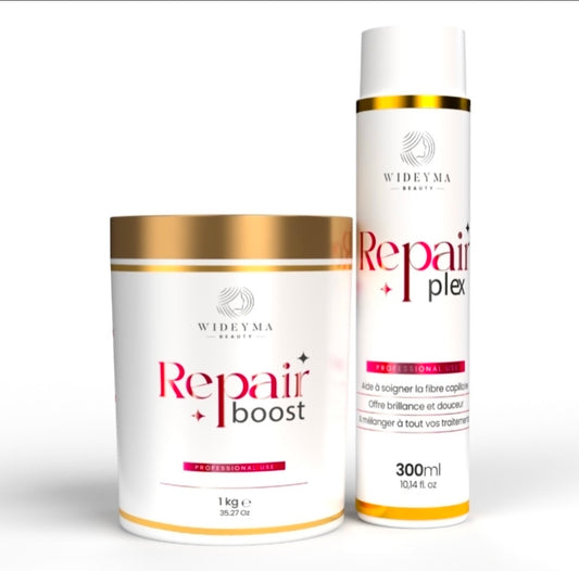 Lot Repair Boost et Repair Plex Wideyma, botox capillaire gainant et soin reconstructeur professionnel anti-frisottis