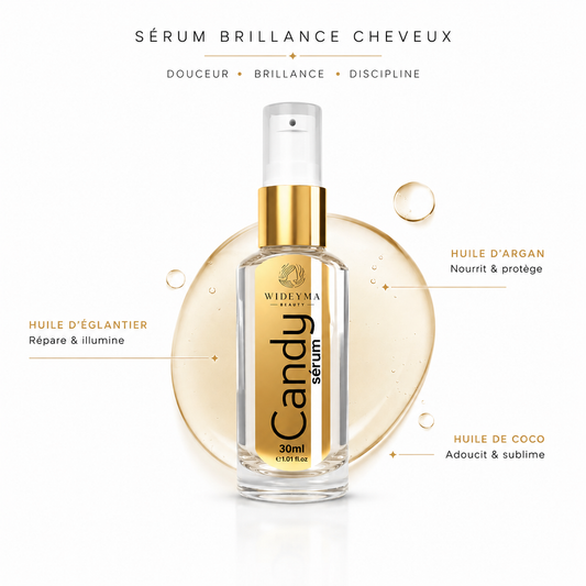 Sérum brillance cheveux professionnel Wideyma Candy à l’huile d’églantier, d’argan et de coco