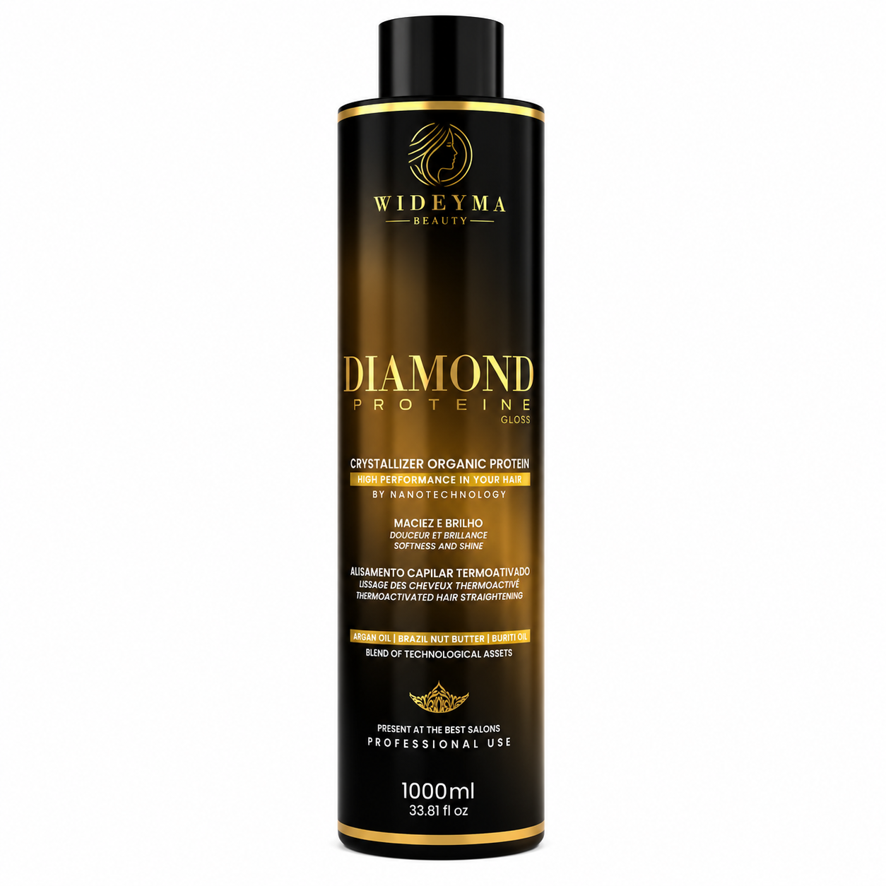 Lissage Diamond Wideyma Beauty 1 litre – soin lissant professionnel thermoactivé à l’huile d’argan pour la réparation et la brillance des cheveux