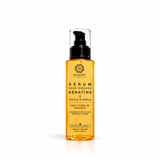 Sérum cheveux professionnel à l’huile d’Amla et kératine 100 ml – soin sans rinçage brillance et finition après lissage
