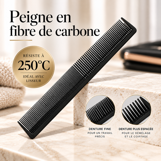 Peigne professionnel en fibre de carbone résistant à 250°C – peigne de coiffure haute température pour lissage